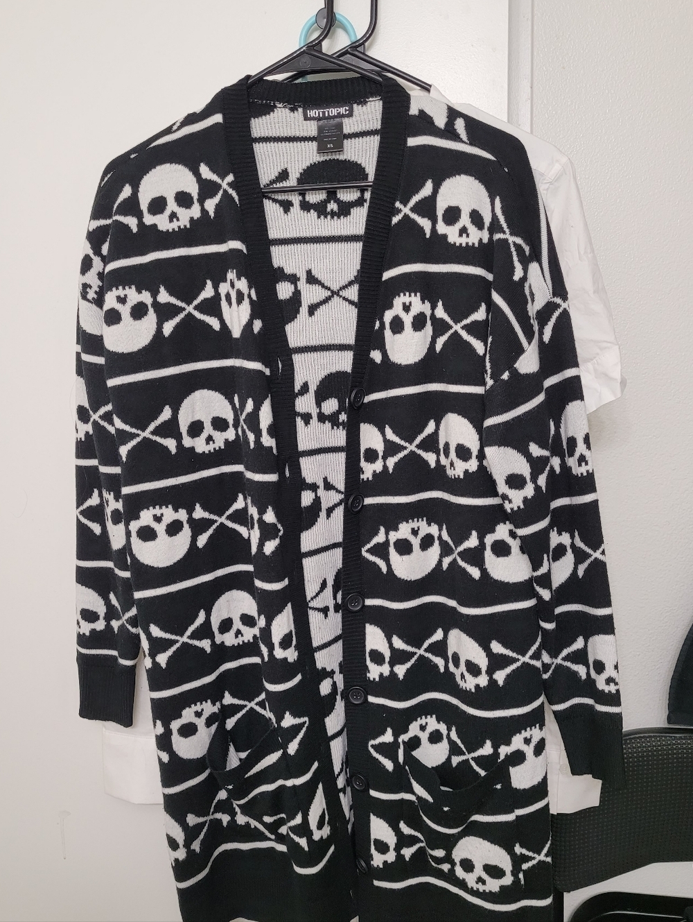 Hot Topic Longline Skulls & Bones Cardigan